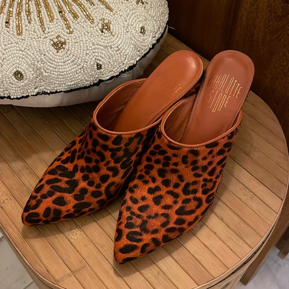 Orange Cheetah/Leopard Charlotte Stone mules